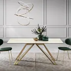 Mesa fija en vitrocerámica Calacatta Oro y metal Made in Italy - Meluso Viadurini