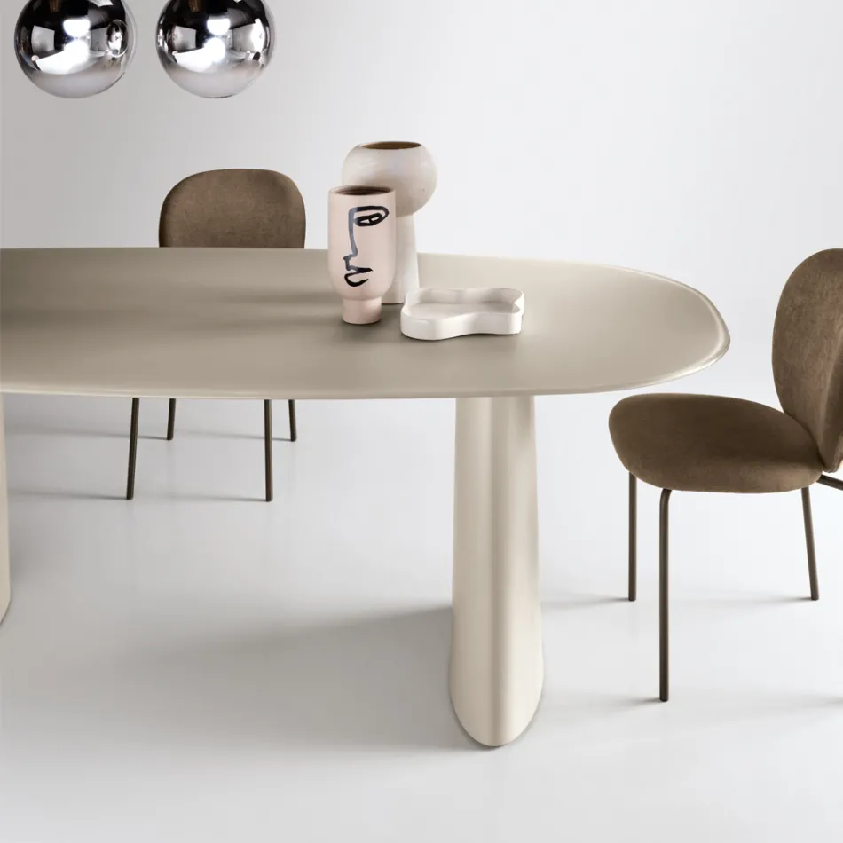Mesa fija para diez personas con tablero de cristal y base de MDF - Venia Viadurini