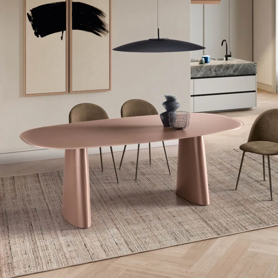 Mesa fija para diez personas con tablero de cristal y base de MDF - Venia Viadurini