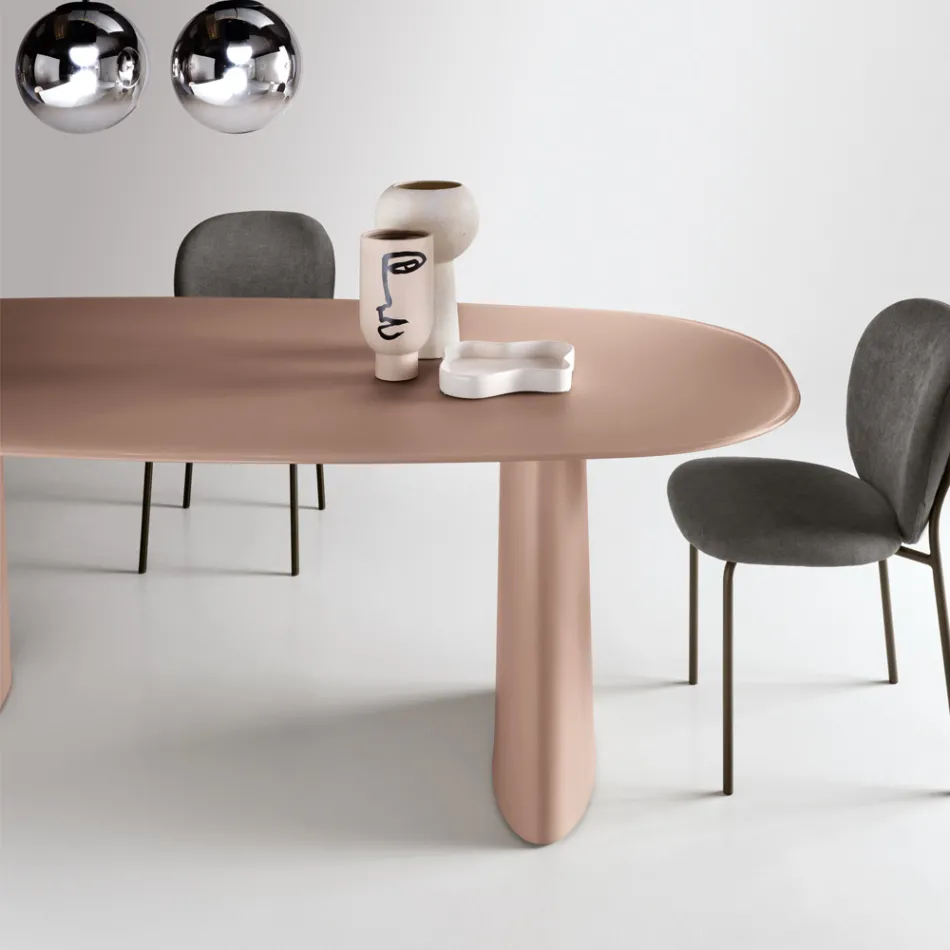 Mesa fija para diez personas con tablero de cristal y base de MDF - Venia Viadurini