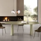 Mesa fija para diez personas con tablero de cristal y base de MDF - Venia Viadurini