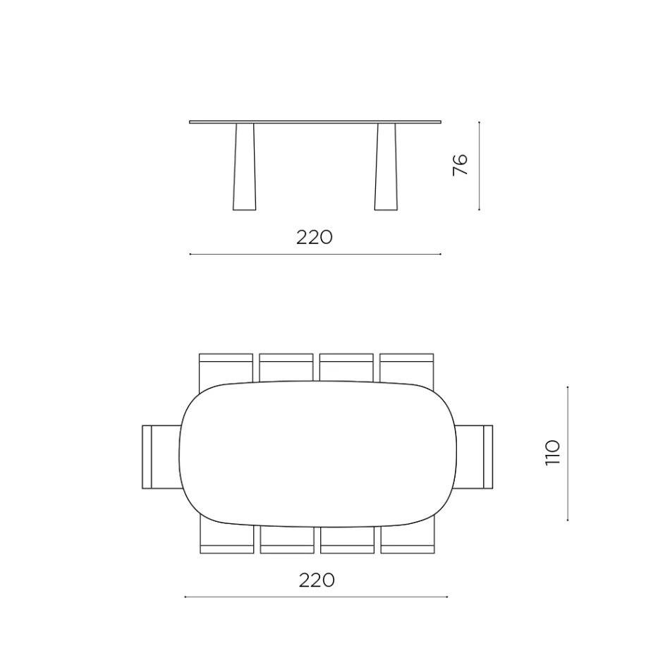Mesa fija para diez personas con tablero de cristal y base de MDF - Venia Viadurini
