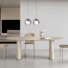 Mesa fija para diez personas con tablero de cristal y base de MDF - Venia Viadurini