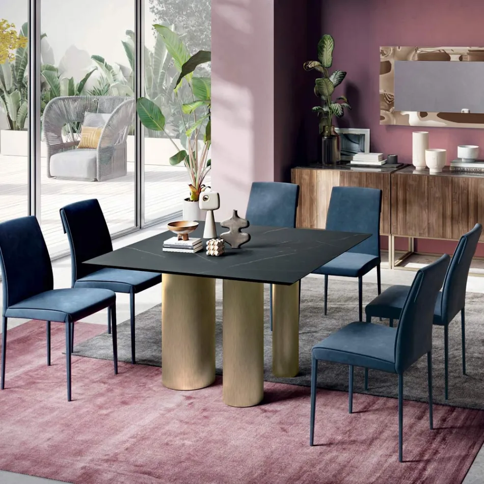 Mesa Cuadrada Fija en Laminado y Acero Made in Italy - Tijeras Viadurini