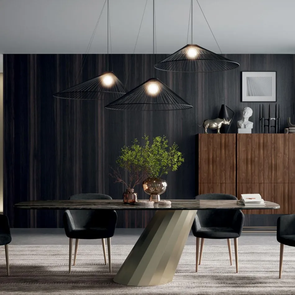 Mesa Fija Rectangular en Acero y Cerámica Made in Italy - Pantalones Viadurini