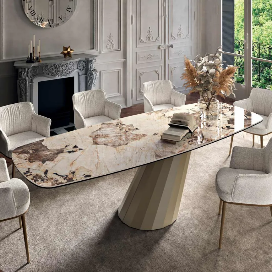 Mesa Fija Rectangular en Acero y Cerámica Made in Italy - Pantalones Viadurini