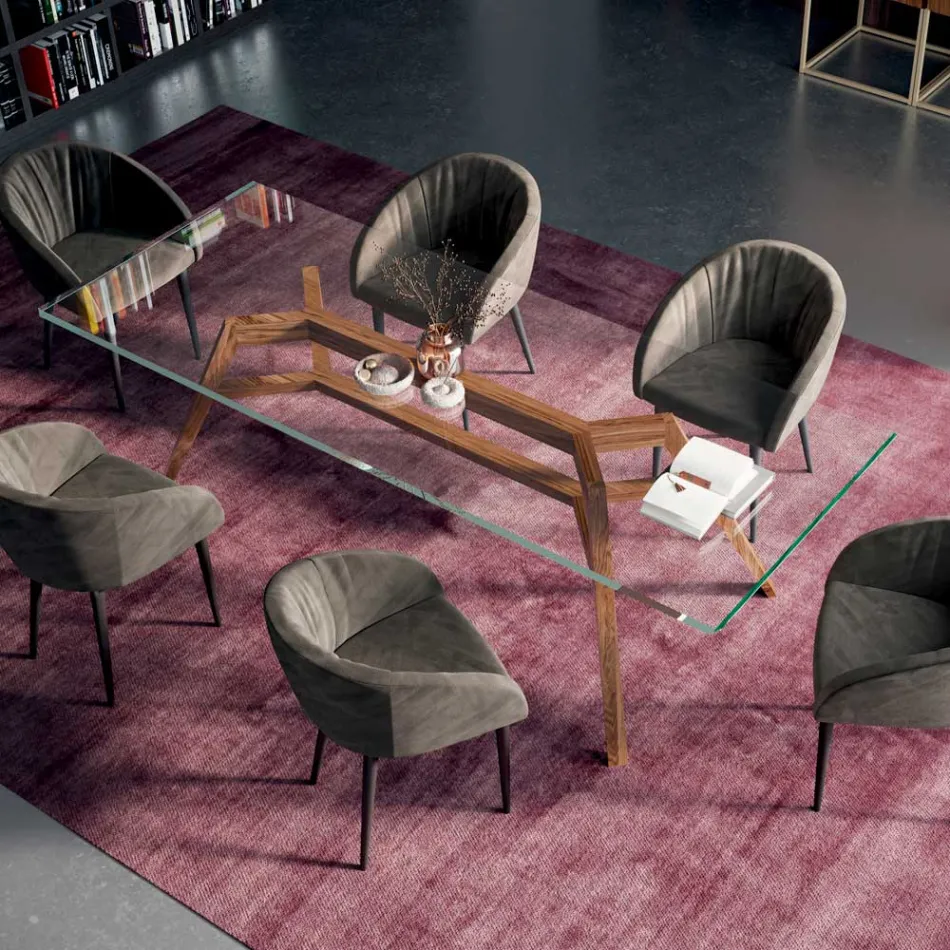 Mesa Fija Rectangular de Vidrio Extraclaro y Fresno Made in Italy - Norte Viadurini