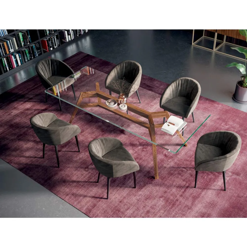 Mesa Fija Rectangular de Vidrio Extraclaro y Fresno Made in Italy - Norte Viadurini