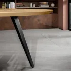 Mesa Redonda Fija con Tapa de Chapa de Roble y Base de Metal - Ciclamen Viadurini