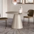 Mesa redonda fija para cuatro personas con base de MDF y cristal opaco - Lumen