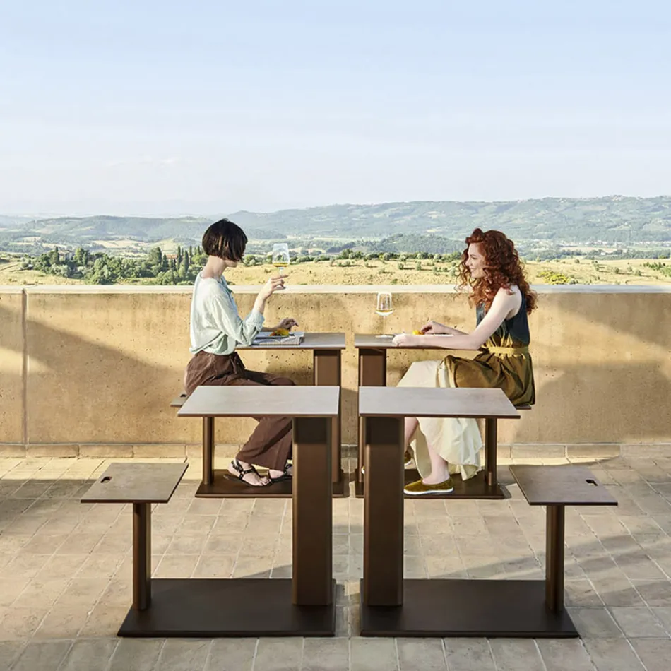 Mesa de jardín con asiento de aluminio Made in Italy - Plinto by Varaschin Viadurini