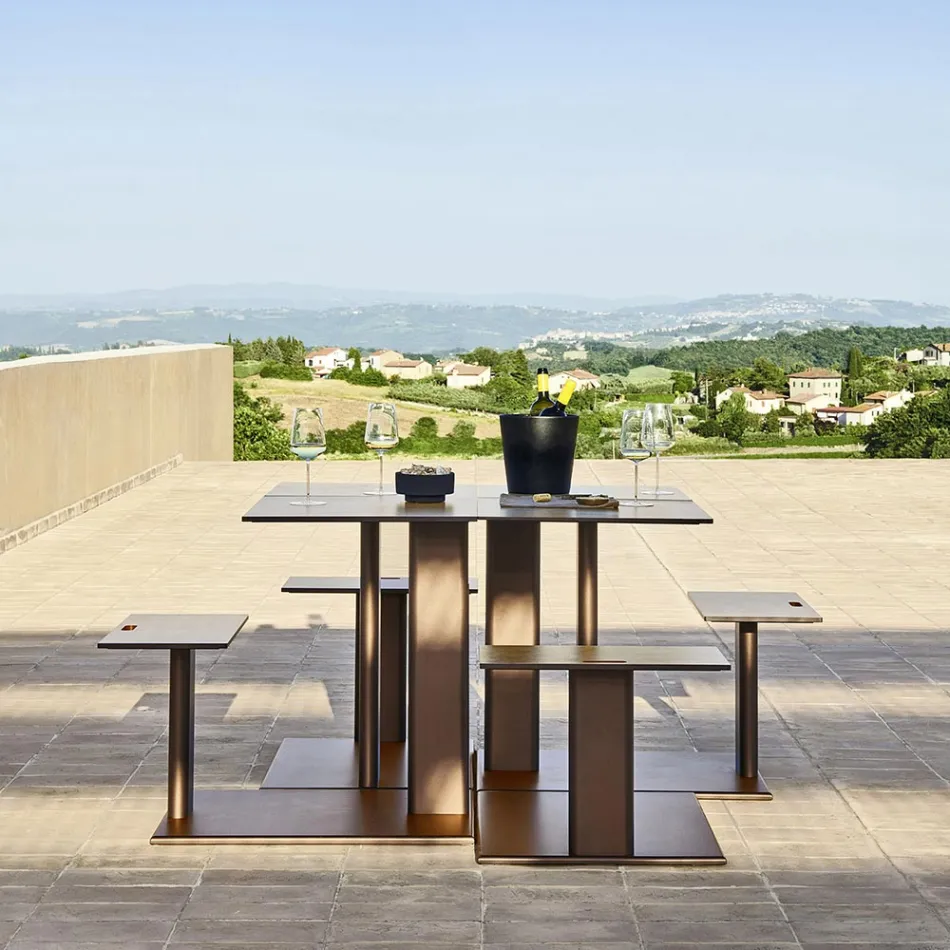 Mesa de jardín con asiento de aluminio Made in Italy - Plinto by Varaschin Viadurini