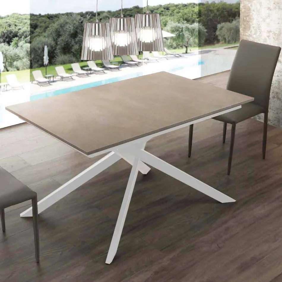 Mesa de madera Lecce extensible hasta 190 cm con base cruzada Viadurini