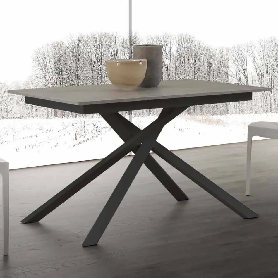 Mesa de madera Lecce extensible hasta 190 cm con base cruzada Viadurini