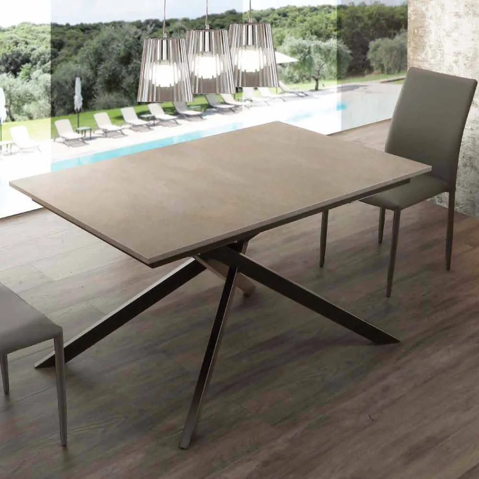 Mesa de madera Lecce extensible hasta 190 cm con base cruzada Viadurini