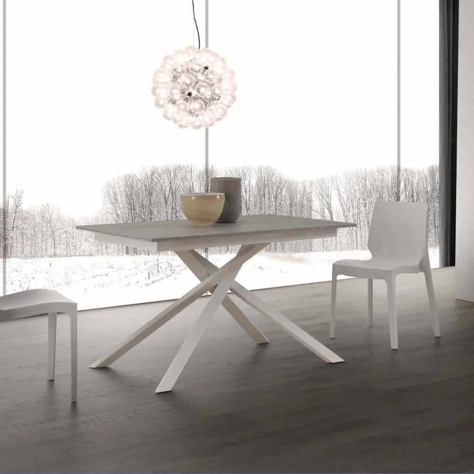 Mesa de madera Lecce extensible hasta 190 cm con base cruzada Viadurini