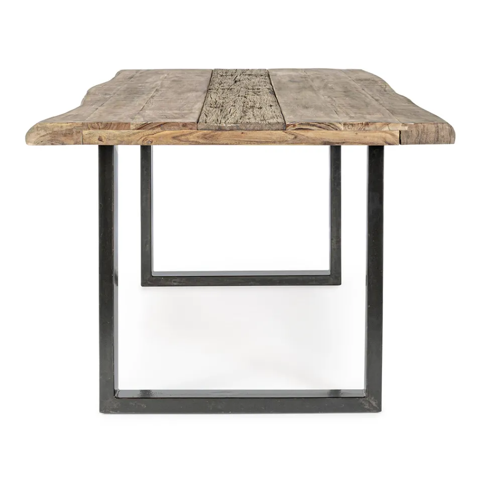 Mesa en madera de acacia con inserto reciclado y acero Homemotion - Zalma Viadurini
