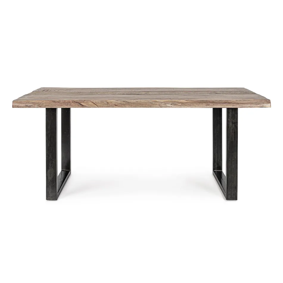Mesa en madera de acacia con inserto reciclado y acero Homemotion - Zalma Viadurini