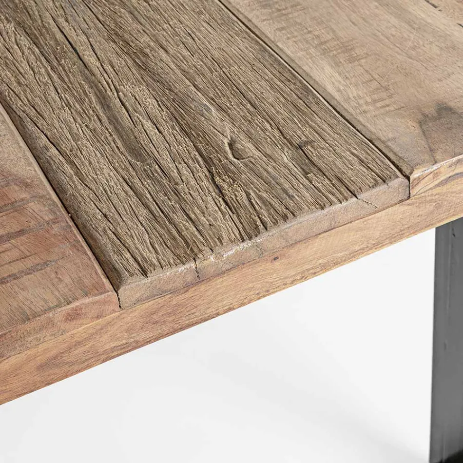 Mesa en madera de acacia con inserto reciclado y acero Homemotion - Zalma Viadurini