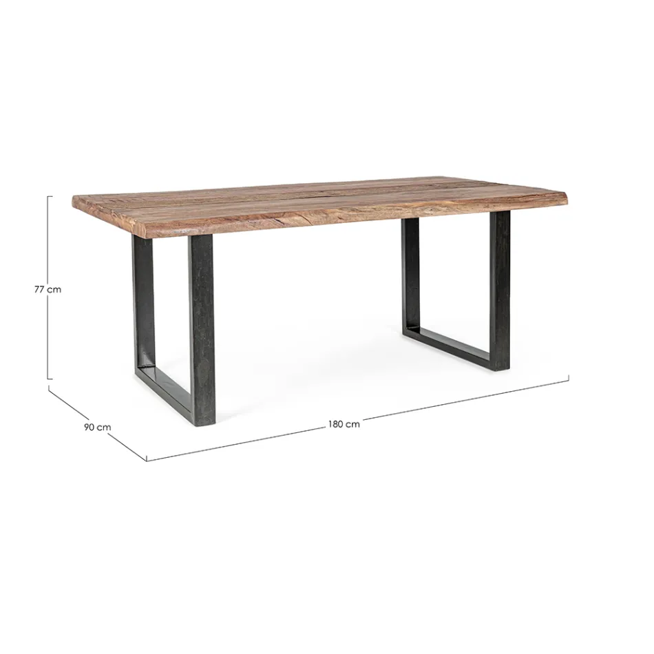 Mesa en madera de acacia con inserto reciclado y acero Homemotion - Zalma Viadurini