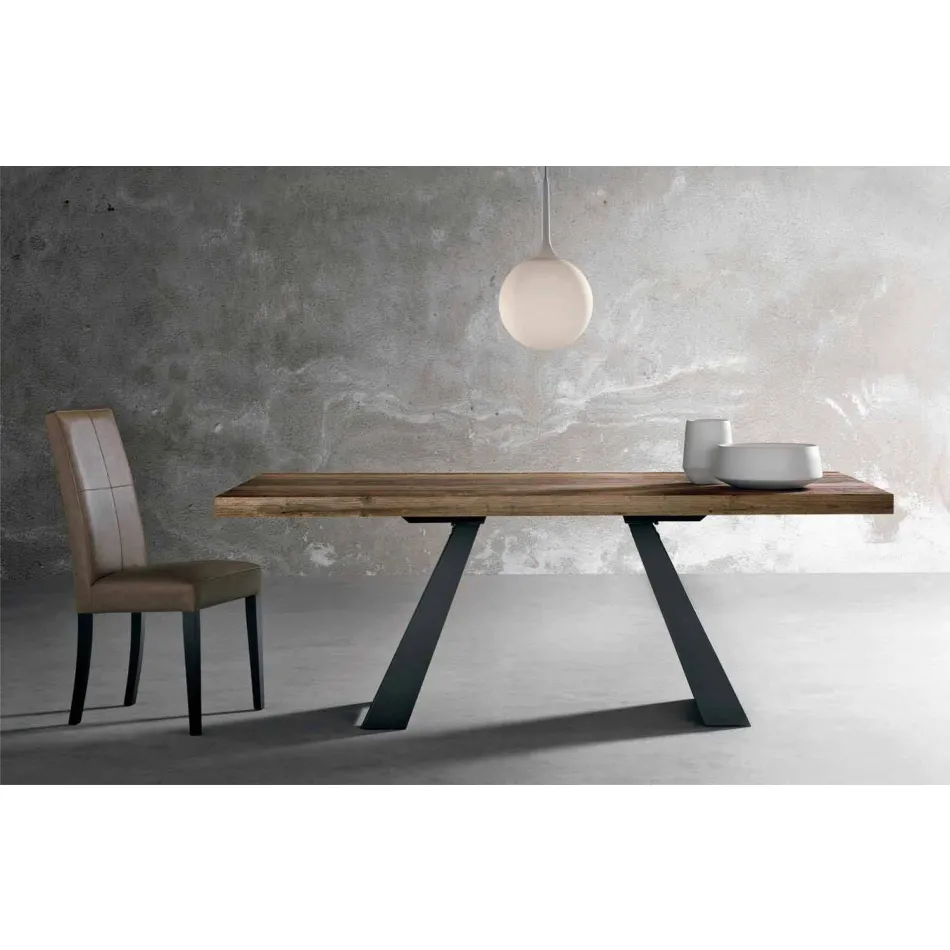 Mesa de diseño en madera maciza hecha en Italia Zerba Viadurini