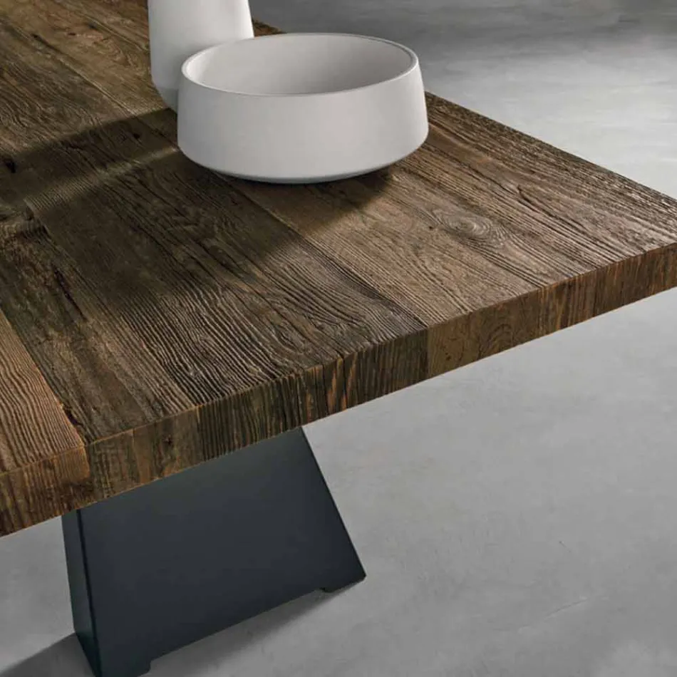 Mesa de diseño en madera maciza hecha en Italia Zerba Viadurini