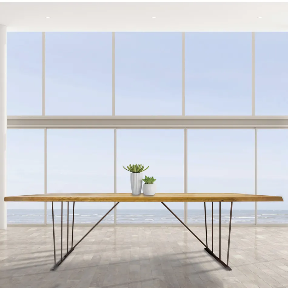 Mesa de roble macizo y patas de metal Made in Italy - Consuelo Viadurini