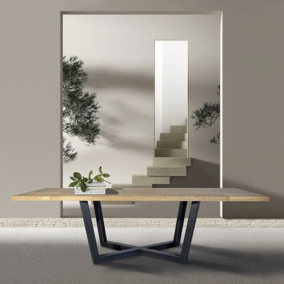 Mesa de roble anudado con base de metal gris hierro Made in Italy - Gonna Viadurini