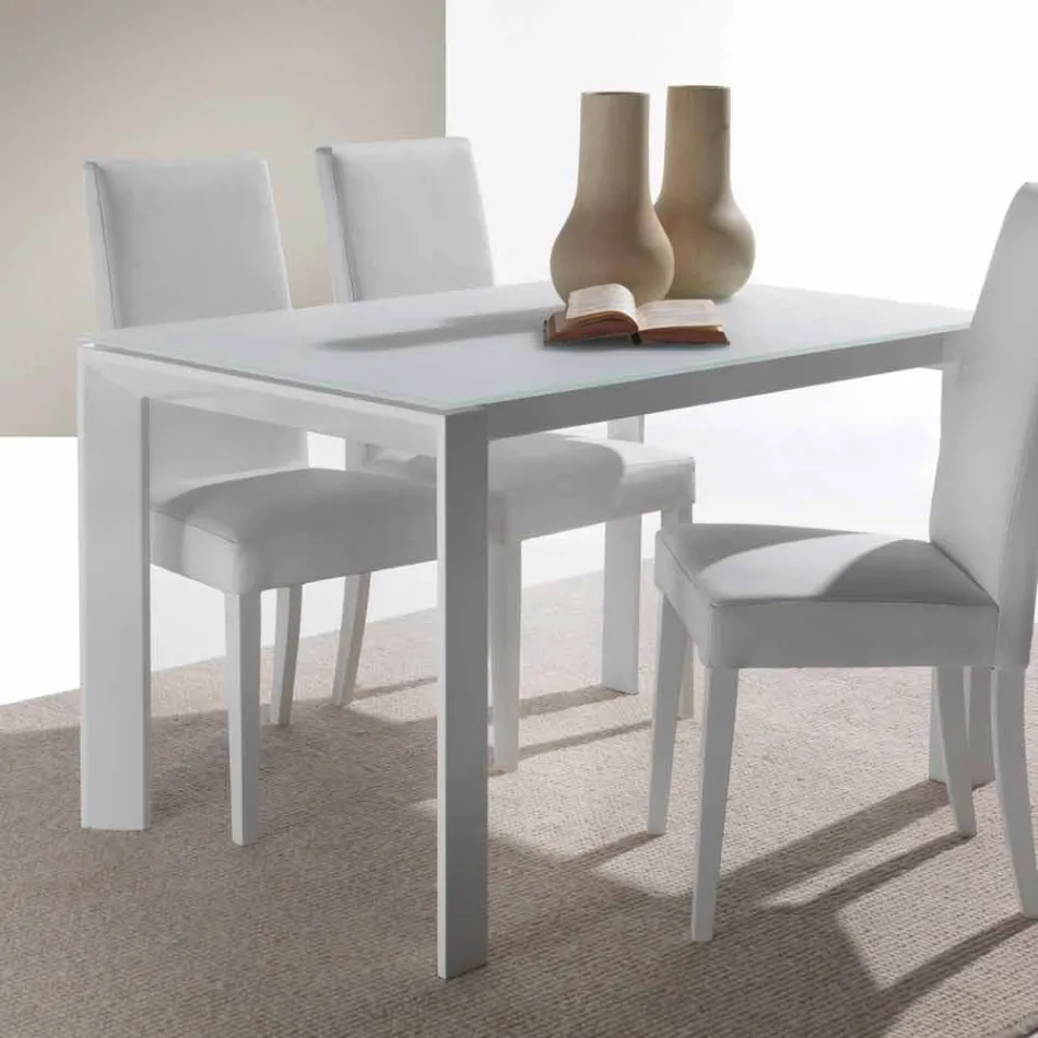 Mesa extensible de vidrio templado con una extensión de libro Phoenix Viadurini