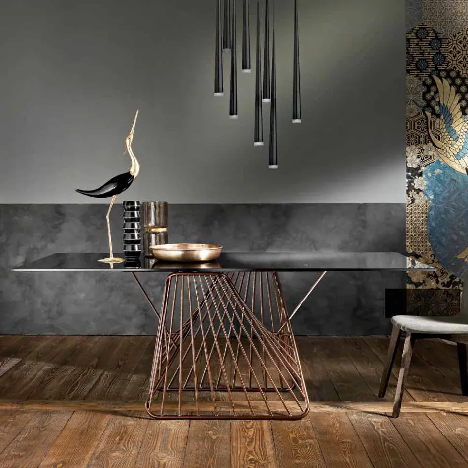 Mesa de vidrio templado de diseño moderno hecha en Italia, Mitia Viadurini