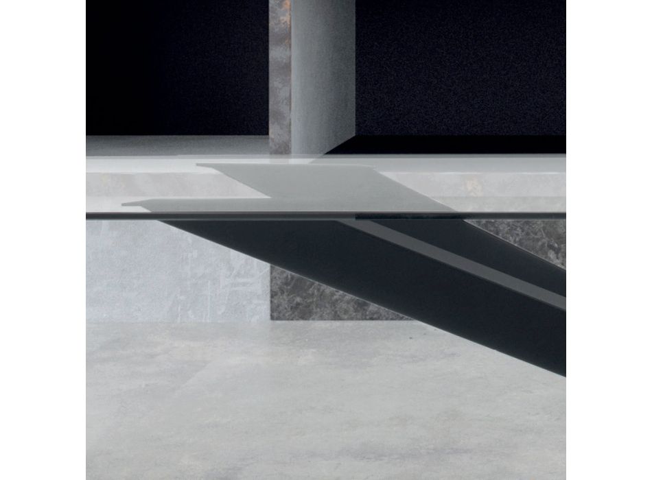 Mesa en vidrio transparente y acero negro Made in Italy – Grotta Viadurini