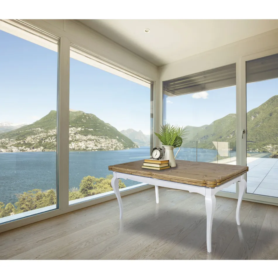 Mesa de interior extensible en abeto con esquinas en forma Made in Italy - Faramir Viadurini