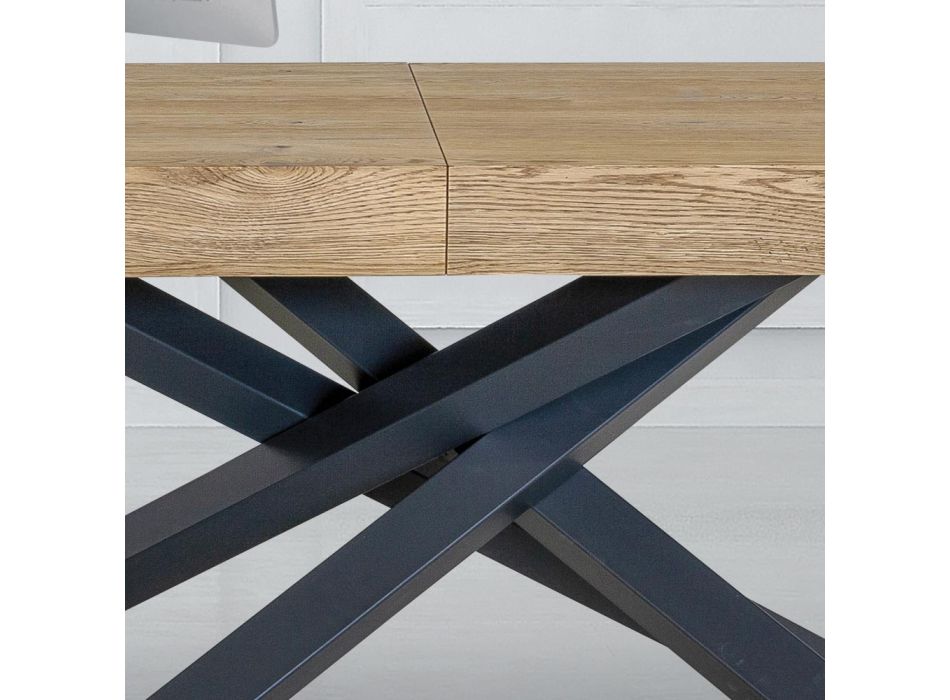 Mesa de interior extensible en madera maciza y metal Made in Italy - Khal Viadurini
