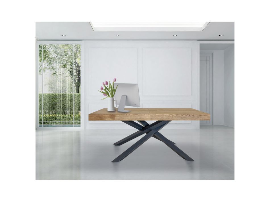 Mesa de interior extensible en madera maciza y metal Made in Italy - Khal Viadurini