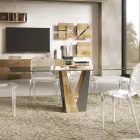 Living Crystal Table con base de madera y metal Made in Italy - Dementor Viadurini