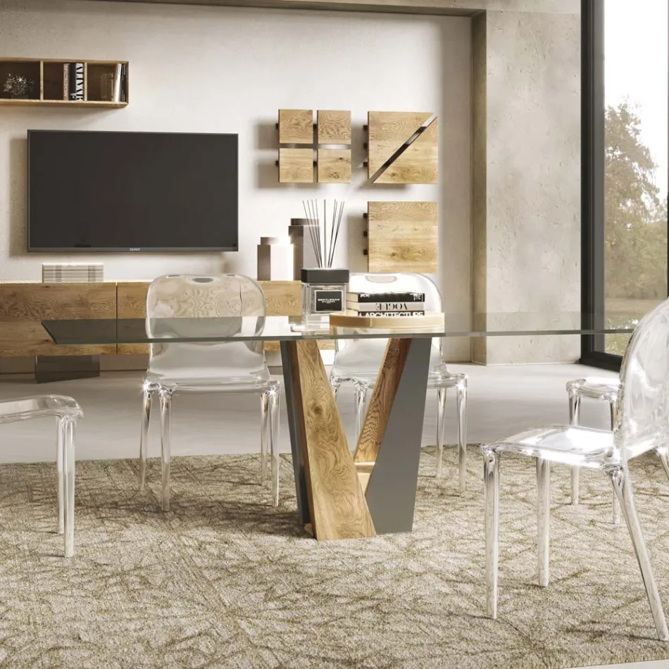 Living Crystal Table con base de madera y metal Made in Italy - Dementor Viadurini