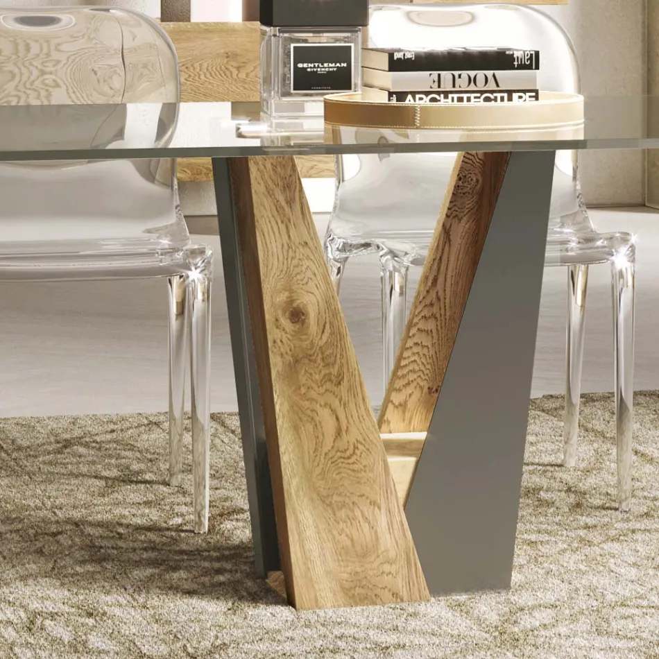 Living Crystal Table con base de madera y metal Made in Italy - Dementor Viadurini
