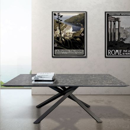 Mesa de estar en HPL con base de metal gris hierro Made in Italy - Shagor Viadurini