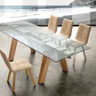 Mesa extensible moderna en vidrio y madera maciza natural Florida Viadurini