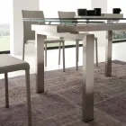Mesa extensible moderna en vidrio templado y acero Georgia Viadurini