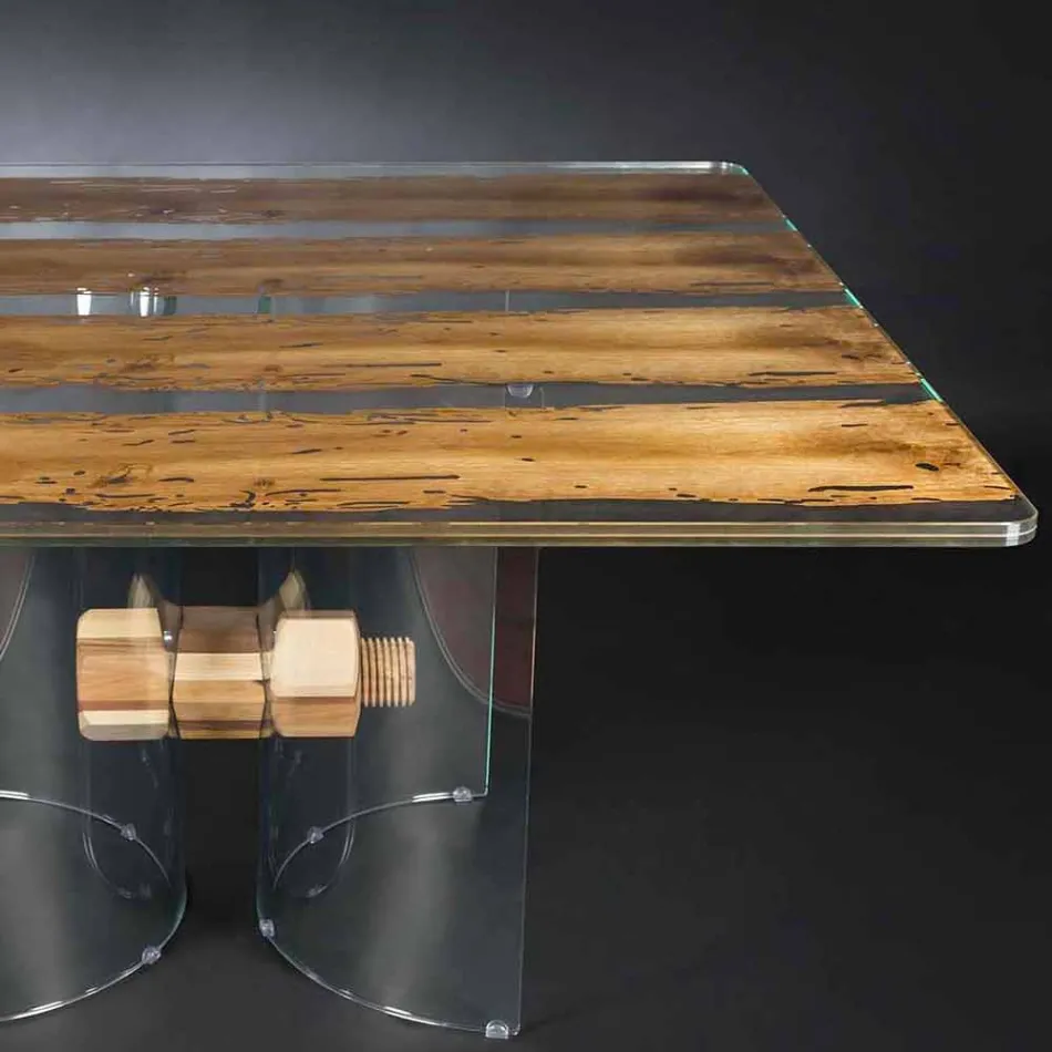 Moderno de cristal veneciano y mesa de madera Briccola Viadurini