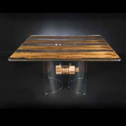 Moderno de cristal veneciano y mesa de madera Briccola Viadurini