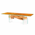 tabla de madera de olivo moderna, de cristal rectangular Portofino Viadurini