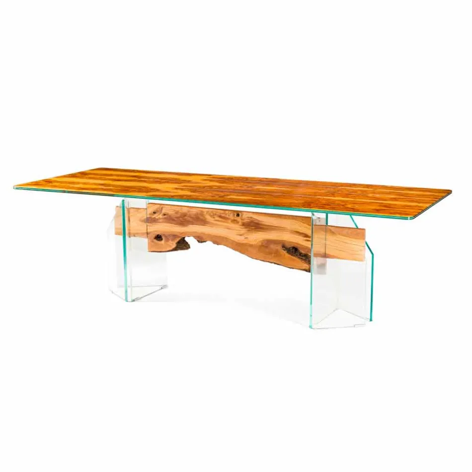 tabla de madera de olivo moderna, de cristal rectangular Portofino Viadurini
