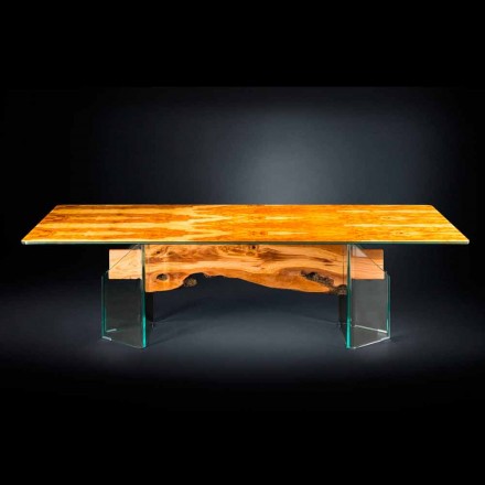 tabla de madera de olivo moderna, de cristal rectangular Portofino Viadurini