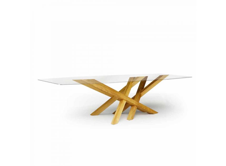 Moderna mesa en vidrio y roble natural producido en Italia Acciano. Viadurini