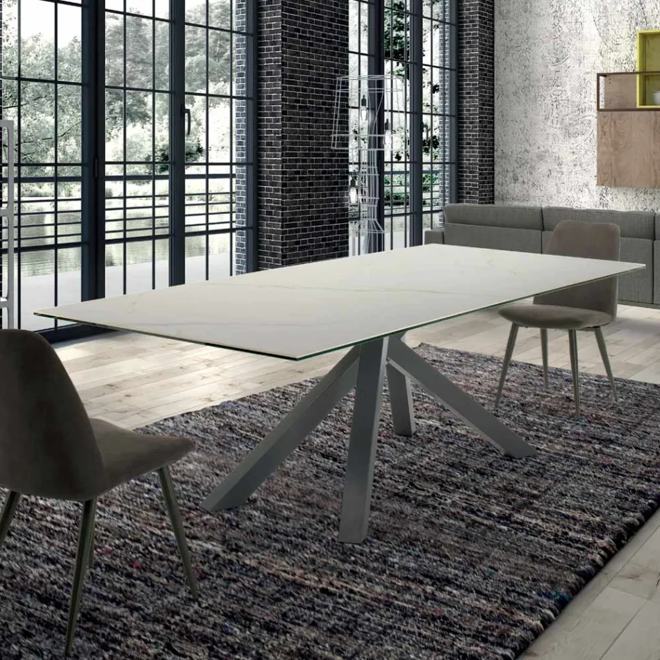 Mesa rectangular moderna en cerámica y acero Made in Italy - Settimmio Viadurini