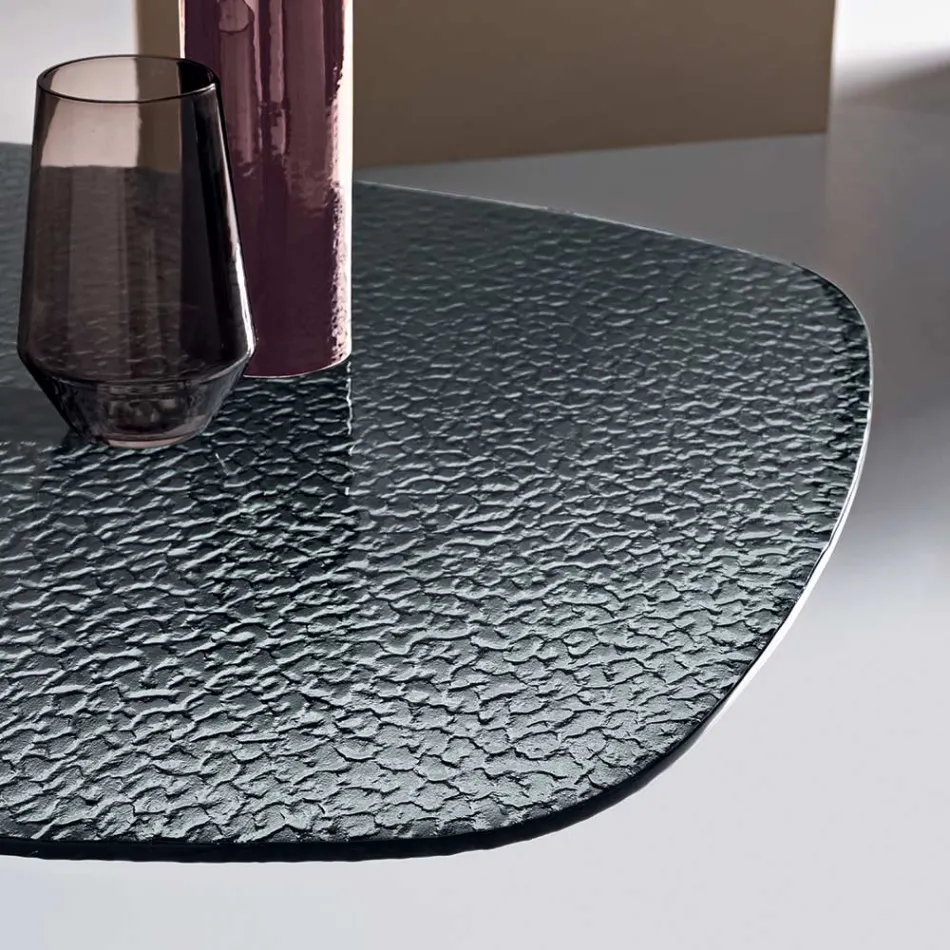 Mesa ovalada de 180x100 cm en cristal ahumado martillado y metal - Domus Viadurini