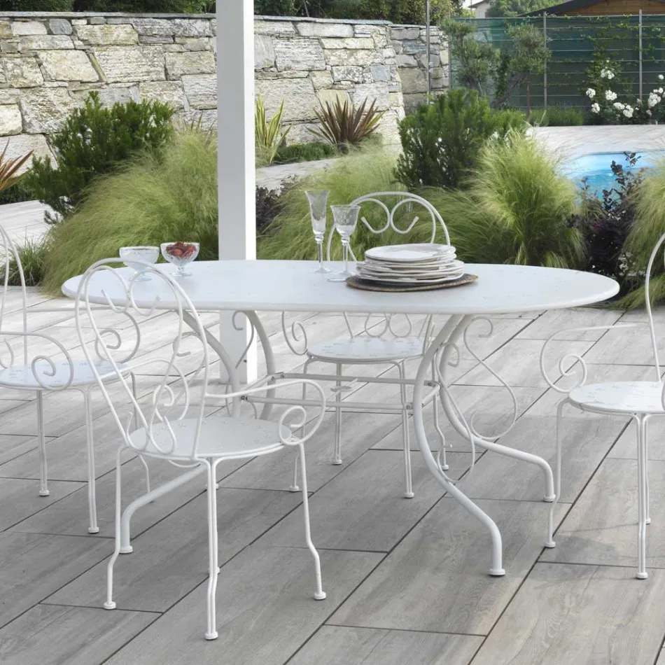 Mesa de jardín ovalada totalmente de metal - Archivo Viadurini