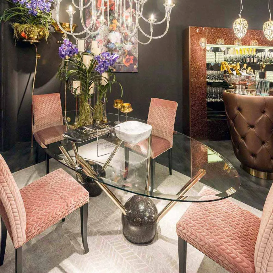 mesa de diseño oval con tapa de cristal 100% Made in Italy Zoe Viadurini